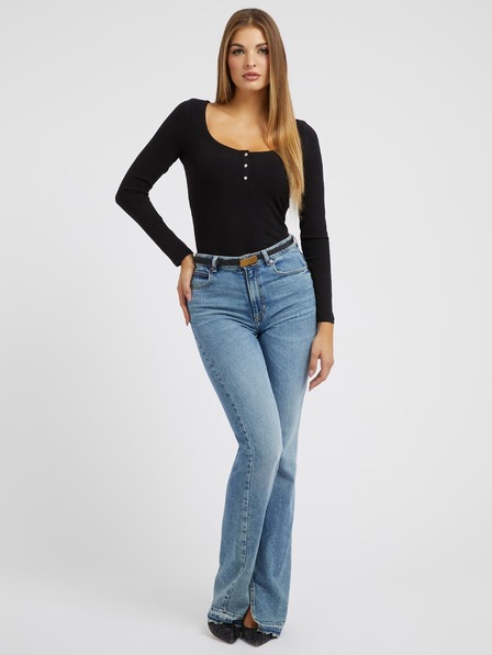 Guess Jeans Dámske čierne tričko s dlhými rukávmi a gombíkmi Guess jeans