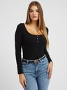 Guess Jeans Dámske čierne tričko s dlhými rukávmi a gombíkmi Guess jeans