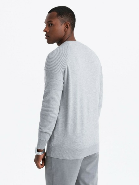 Ombre Clothing Pánsky raglánový sveter s rebrovanými rukávmi sivý melír Ombre Oblečenie