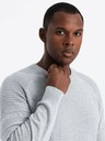 Ombre Clothing Pánsky raglánový sveter s rebrovanými rukávmi sivý melír Ombre Oblečenie