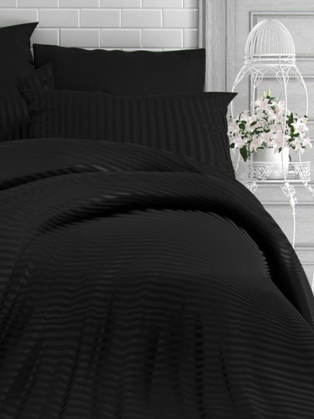Kvalitex Saténové francúzske plátno s pruhom 140x220, 70x90cm ČIERNA