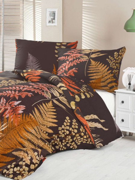 Kvalitex Saténové francúzske posteľné obliečky Luxury Collection 1+2, 220x200, 70x90cm Papraď hnedé Kvalitex