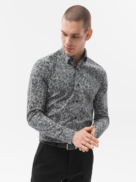 Ombre Clothing Bielo-čierna pánska košeľa Ombre Clothing K608