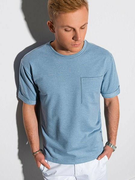 Ombre Clothing Modré pánske tričko s vreckom Ombre Clothing S1371
