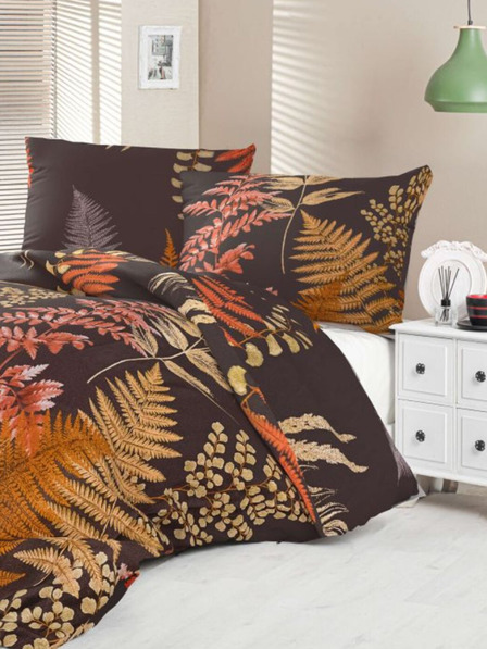 Kvalitex Saténové francúzske posteľné obliečky Luxury Collection 1+2, 200x200, 70x90cm Kapradí hnedé Kvalitex