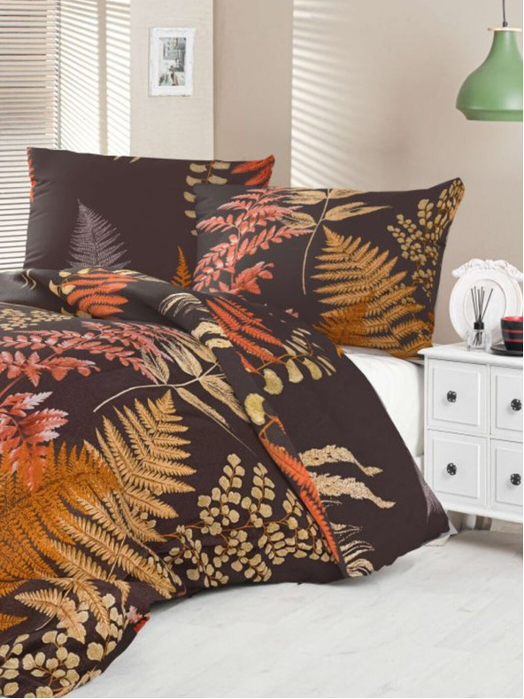 Kvalitex Saténové francúzske posteľné obliečky Luxury Collection 1+2, 200x200, 70x90cm Kapradí hnedé Kvalitex