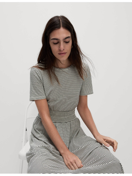 Marks & Spencer Pruhované riasené midi šaty z čistej bavlny Marks & Spencer námorná modrá