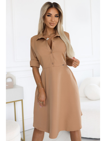 numoco Voľné košeľové šaty s opaskom - MOCHA MOUSSE