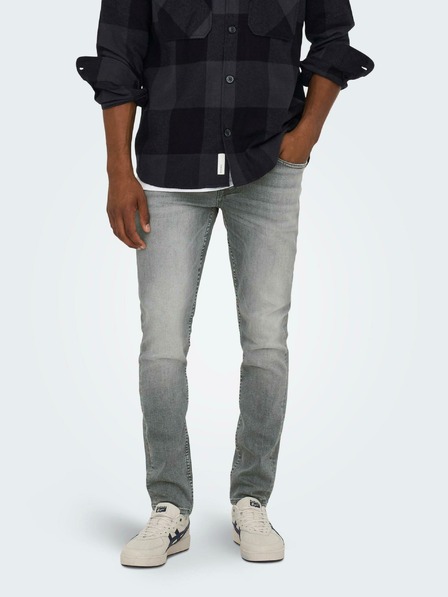 ONLY & SONS Svetlosivé pánske džínsy slim fit strihu s vyšívaným efektom ONLY & SONS Loom