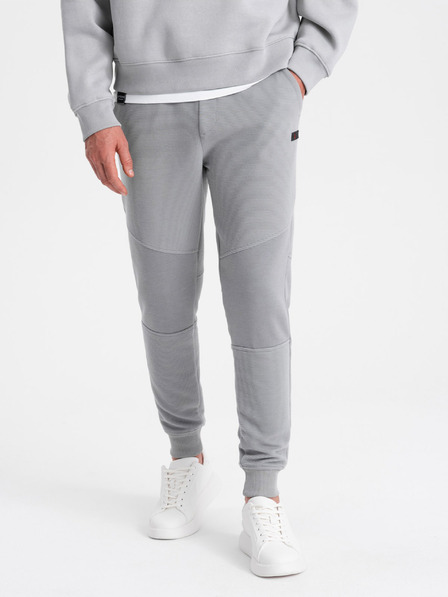 Ombre Clothing Pánske teplákové nohavice s vydutými látkovými vložkami - sivé V5 OM-PASK-0127