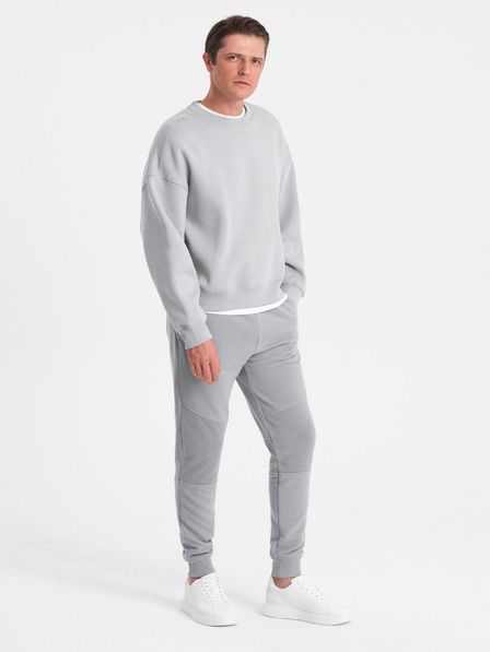 Ombre Clothing Pánske teplákové nohavice s vydutými látkovými vložkami - sivé V5 OM-PASK-0127