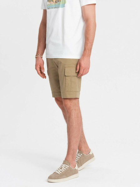 Ombre Clothing Pánske jednofarebné krátke nohavice s cargo vreckami - pieskové V1 OM-SRCG-0133 Oblečenie Ombre