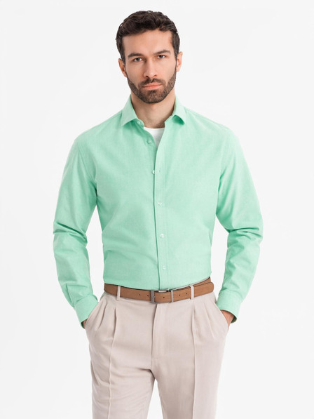 Ombre Clothing Pánska bavlnená oxfordská košeľa v pastelových farbách - mentolová Ombre Clothing
