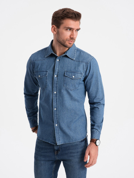 Ombre Clothing Modrá pánska džínsová košeľa Ombre Clothing