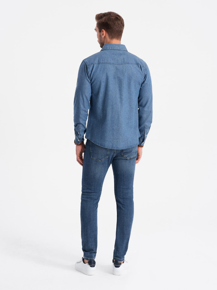 Ombre Clothing Modrá pánska džínsová košeľa Ombre Clothing