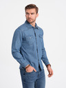 Ombre Clothing Modrá pánska džínsová košeľa Ombre Clothing