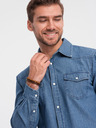 Ombre Clothing Modrá pánska džínsová košeľa Ombre Clothing