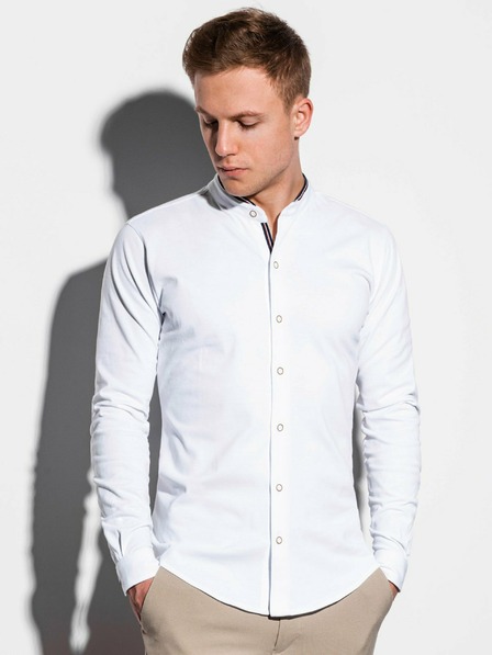 Ombre Clothing Pánska košeľa s dlhým rukávom K542 - biela