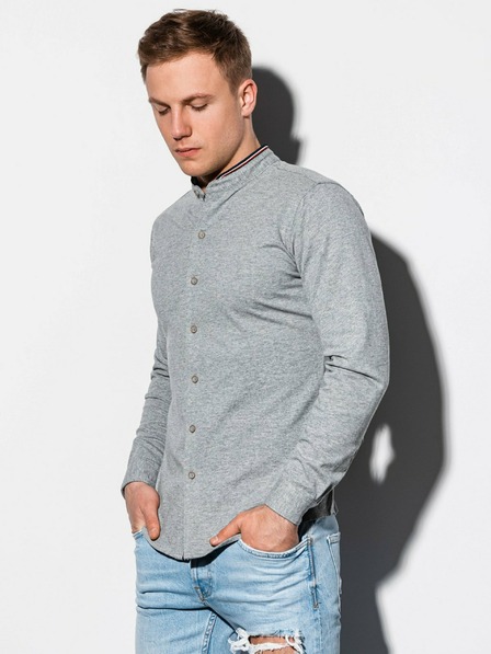 Ombre Clothing Pánska košeľa s dlhým rukávom K542 - sivá