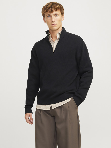 Jack & Jones Čierny pánsky sveter Jack & Jones so zipsom