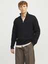Jack & Jones Čierny pánsky sveter Jack & Jones so zipsom