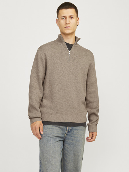 Jack & Jones Jack & Jones Pánsky béžový sveter na zips