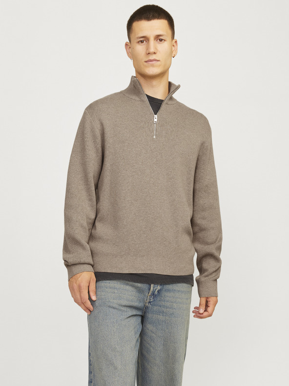 Jack & Jones Jack & Jones Pánsky béžový sveter na zips