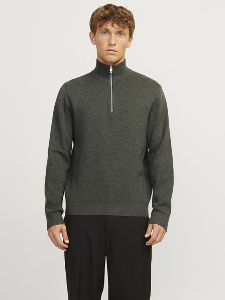 Jack & Jones Jack & Jones Khaki pánsky sveter na zips
