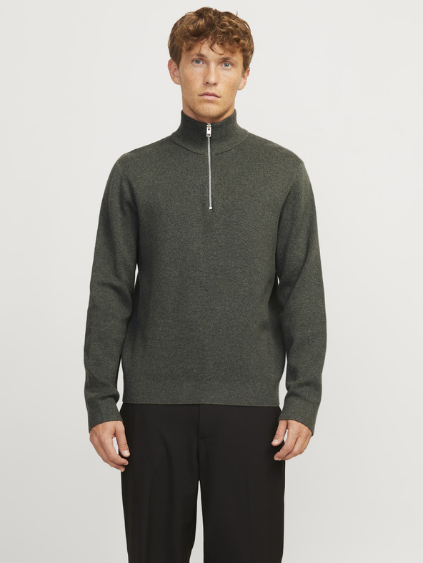 Jack & Jones Jack & Jones Khaki pánsky sveter na zips