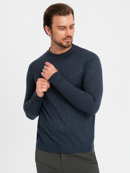 Ombre Clothing Pánsky pletený polovičný rolák s viskózou - tmavomodrý V4 OM-SWTN-0125 Ombre Oblečenie