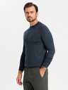 Ombre Clothing Pánsky pletený polovičný rolák s viskózou - tmavomodrý V4 OM-SWTN-0125 Ombre Oblečenie