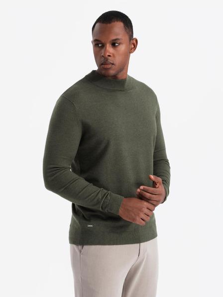 Ombre Clothing Pánsky pletený polodupačkový rolák s viskózou - tmavosivý V5 OM-SWTN-0125 Oblečenie Ombre