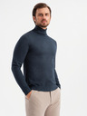 Ombre Clothing Pánsky pletený rolák s viskózou - tmavomodrý V4 OM-SWTN-0127 Ombre Clothing