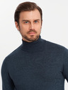 Ombre Clothing Pánsky pletený rolák s viskózou - tmavomodrý V4 OM-SWTN-0127 Ombre Clothing