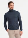 Ombre Clothing Pánsky pletený rolák s viskózou - tmavomodrý V4 OM-SWTN-0127 Ombre Clothing