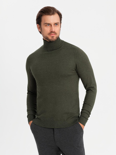 Ombre Clothing Pánsky pletený rolák s viskózou - tmavosivý V5 OM-SWTN-0127 Ombre Clothing