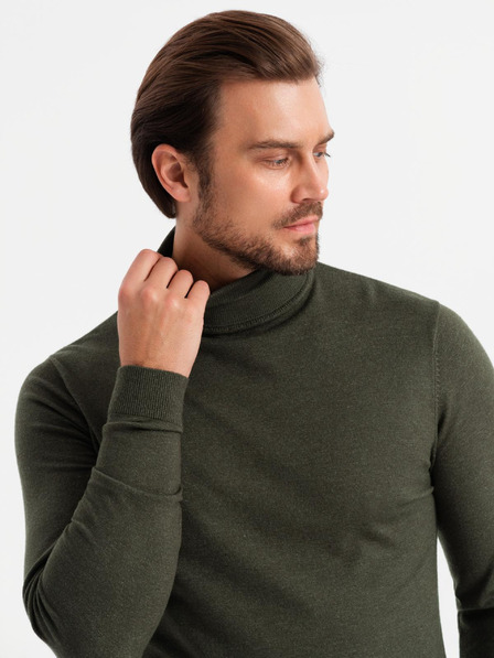 Ombre Clothing Pánsky pletený rolák s viskózou - tmavosivý V5 OM-SWTN-0127 Ombre Clothing