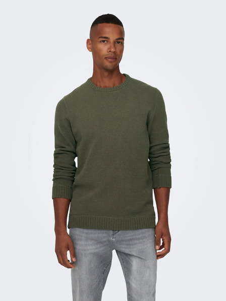 ONLY & SONS Khaki pánsky sveter ONLY & SONS Ese