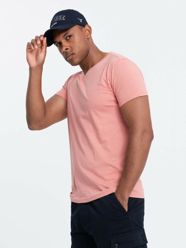 Ombre Clothing Pánske bavlnené tričko BASIC Classic Crewneck T-Shirt - Pink V7 OM-TSBS-0145 Oblečenie Ombre