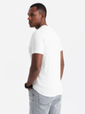 Ombre Clothing Pánske bavlnené tričko s trojfarebnou potlačou - biela a tmavomodrá V3 OM-TSCT-0174 Ombre Clothing