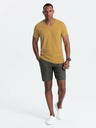 Ombre Clothing Pánske klasické bavlnené tričko BASIC s výstrihom - horčicové V8 OM-TSBS-0145 Ombre Clothing