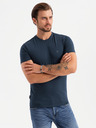 Ombre Clothing Pánske bavlnené tričko s trojfarebnou potlačou - biela a tmavomodrá V3 OM-TSCT-0174 Ombre Clothing