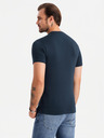 Ombre Clothing Pánske bavlnené tričko s trojfarebnou potlačou - biela a tmavomodrá V3 OM-TSCT-0174 Ombre Clothing