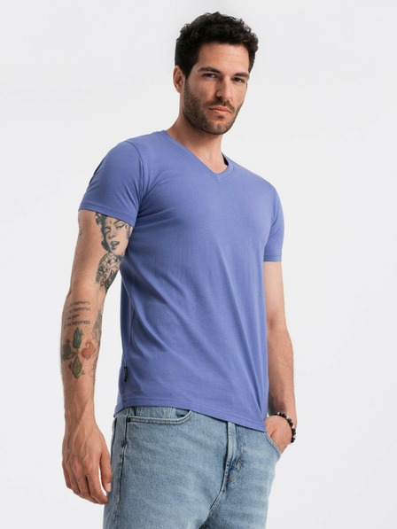 Ombre Clothing Pánske bavlnené klasické tričko BASIC s výstrihom do V - fialové V12 OM-TSBS-0145 Oblečenie Ombre