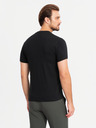 Ombre Clothing Pánske bavlnené tričko s trojfarebnou potlačou - biela a tmavomodrá V3 OM-TSCT-0174 Ombre Clothing