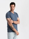 Ombre Clothing Pánske bavlnené tričko BASIC s klasickým výstrihom do V - modré V18 OM-TSBS-0145 Oblečenie Ombre