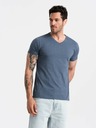 Ombre Clothing Pánske bavlnené tričko BASIC s klasickým výstrihom do V - modré V18 OM-TSBS-0145 Oblečenie Ombre