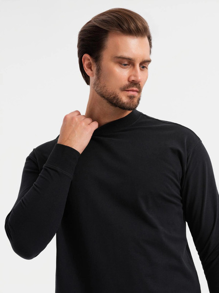 Ombre Clothing Pánske bavlnené tričko LOOSE FIT s dlhým rukávom a okrúhlym výstrihom - čierne V1 OM-LSBC-0129 Ombre Clothing