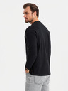 Ombre Clothing Pánske bavlnené tričko LOOSE FIT s dlhým rukávom a okrúhlym výstrihom - čierne V1 OM-LSBC-0129 Ombre Clothing