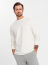 Ombre Clothing Pánske bavlnené tričko LOOSE FIT s dlhým rukávom a okrúhlym výstrihom - krémové V2 OM-LSBC-0129 Ombre Clothing